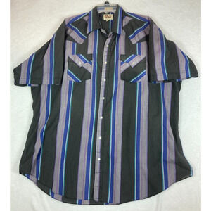 Ely Cattleman Short Sleeve Shirt Pearl Snap Buttons‎ Size 2XL Tall Striped Rodeo